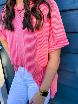 Coral Ribbed Top