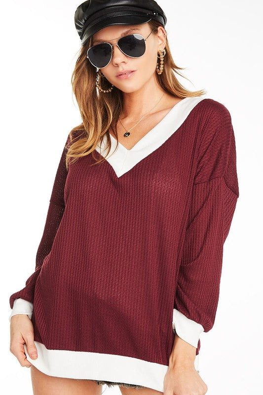 Maroon Waffle Knit Top
