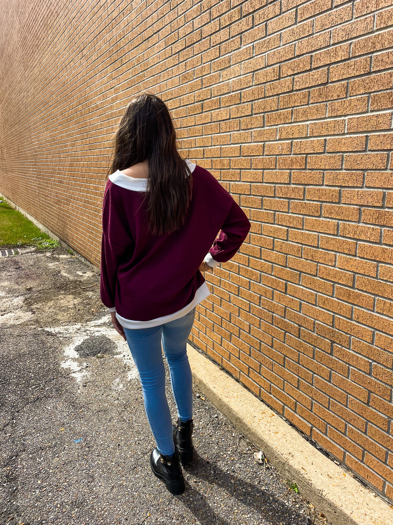 Maroon Waffle Knit Top