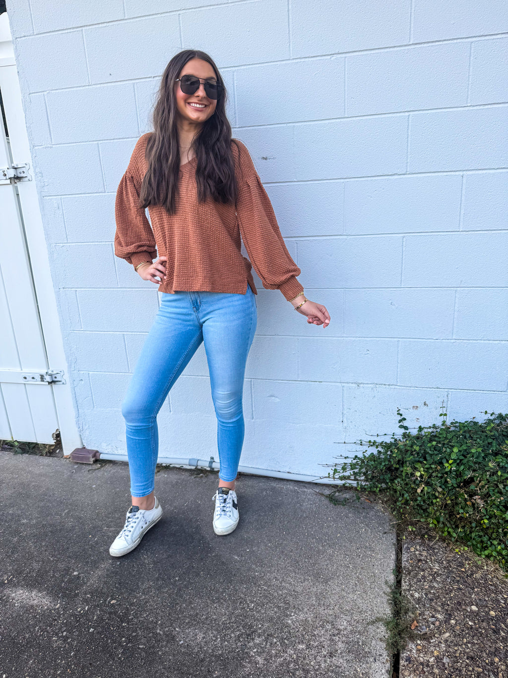 Waffle knit long sleeve