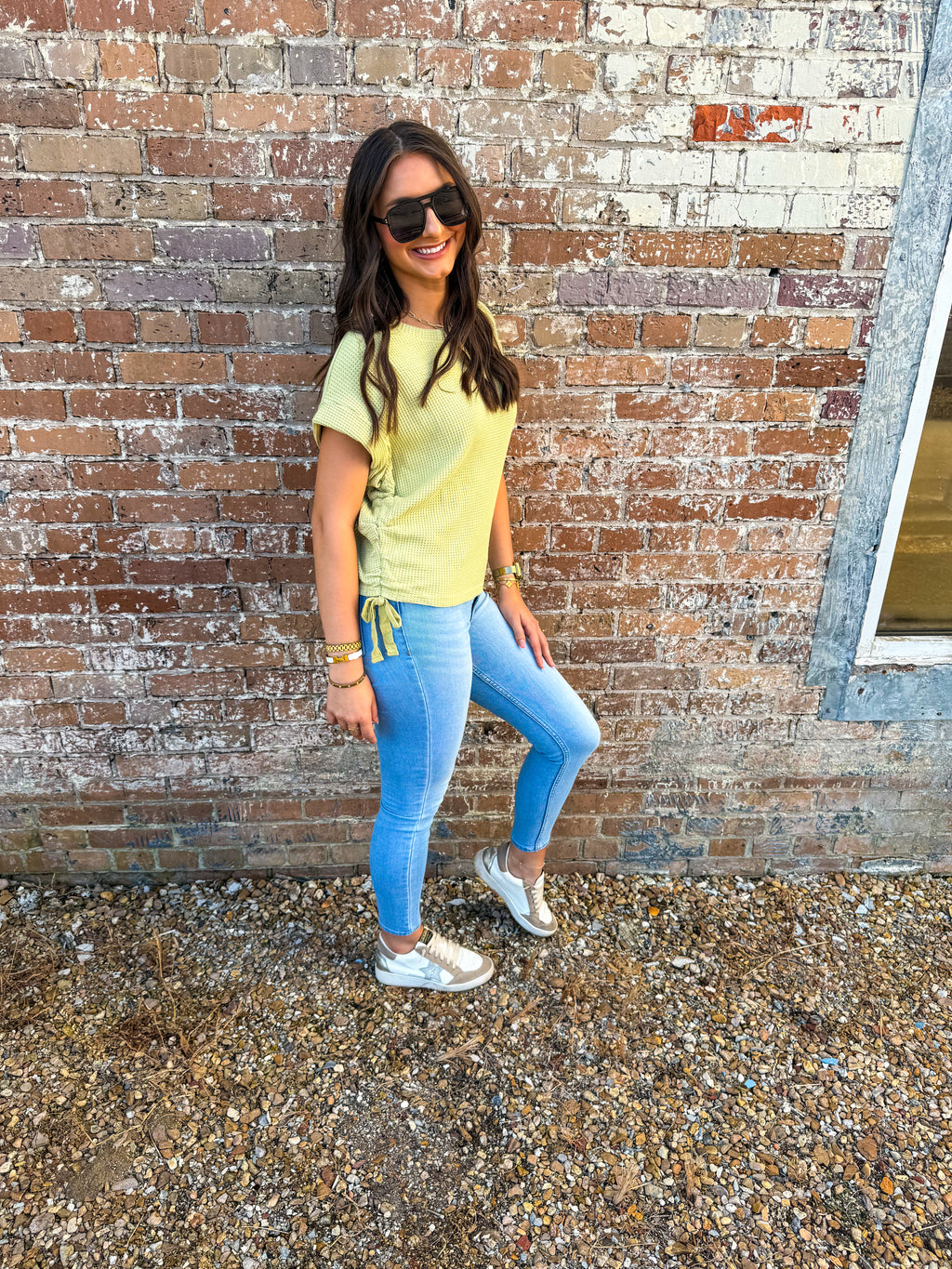 Sage waffle knit Top