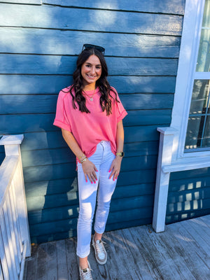 Coral Ribbed Top