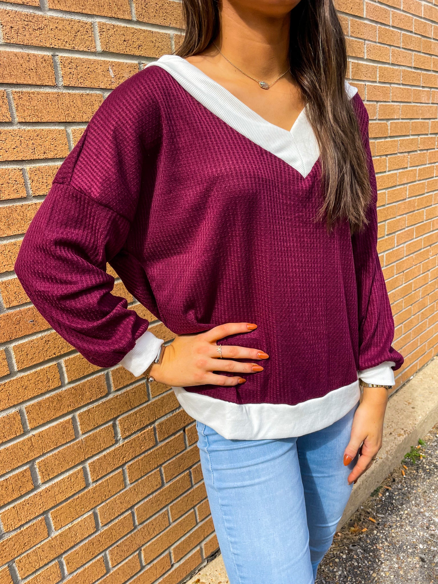 Maroon Waffle Knit Top