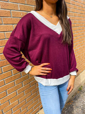 Maroon Waffle Knit Top
