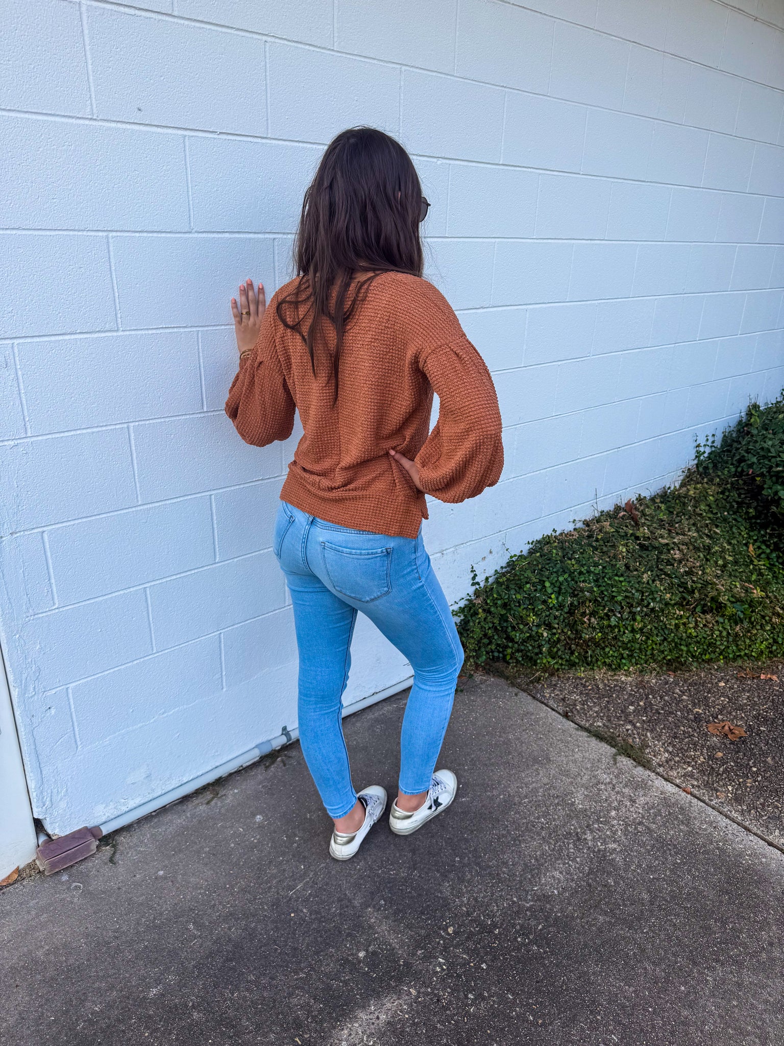 Waffle knit long sleeve