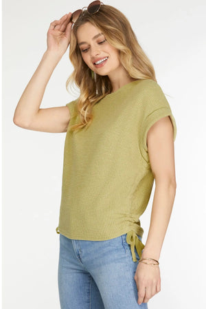Sage waffle knit Top