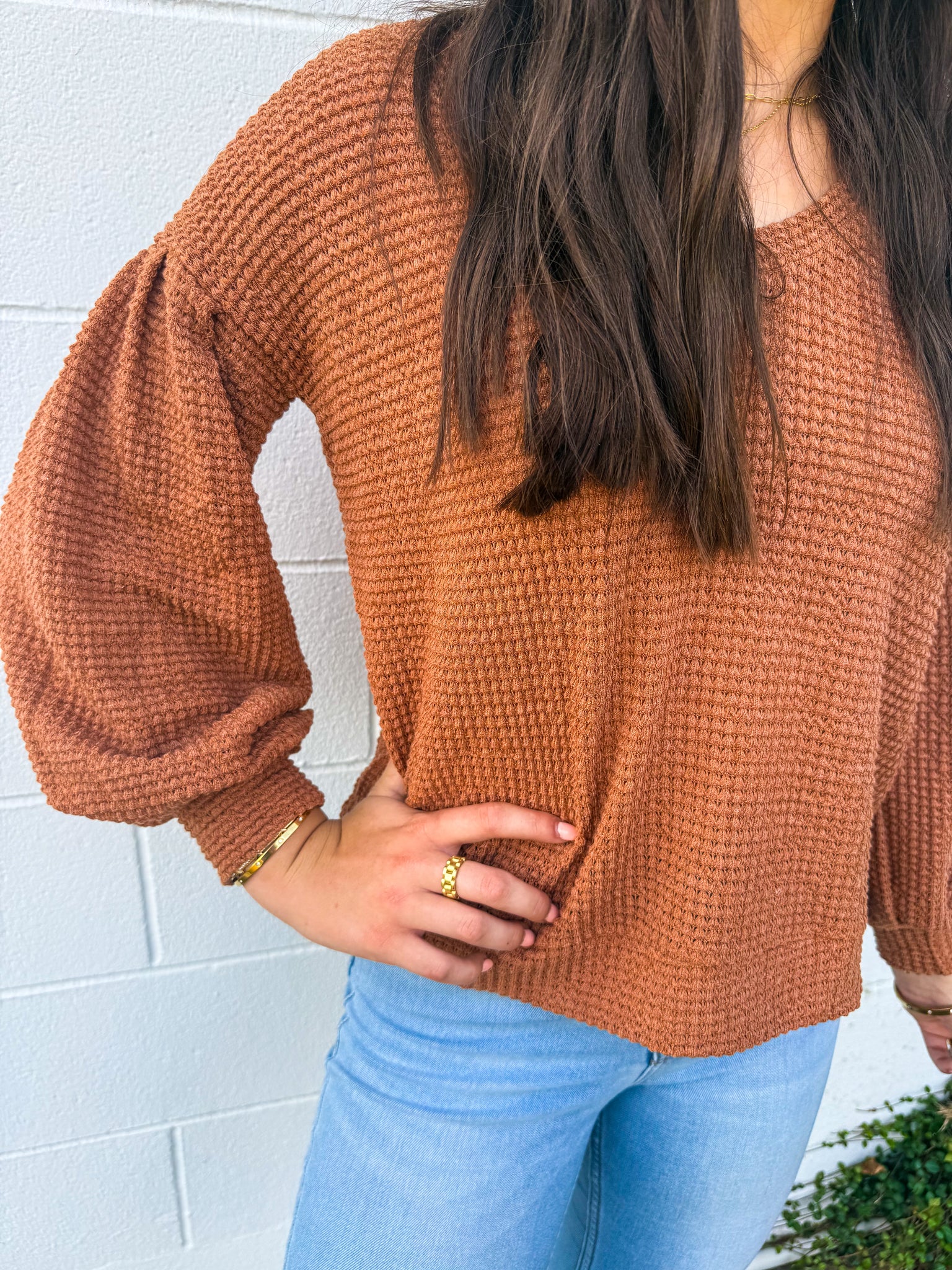 Waffle knit long sleeve