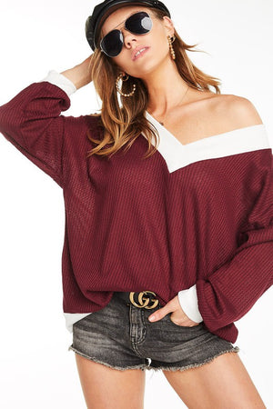 Maroon Waffle Knit Top