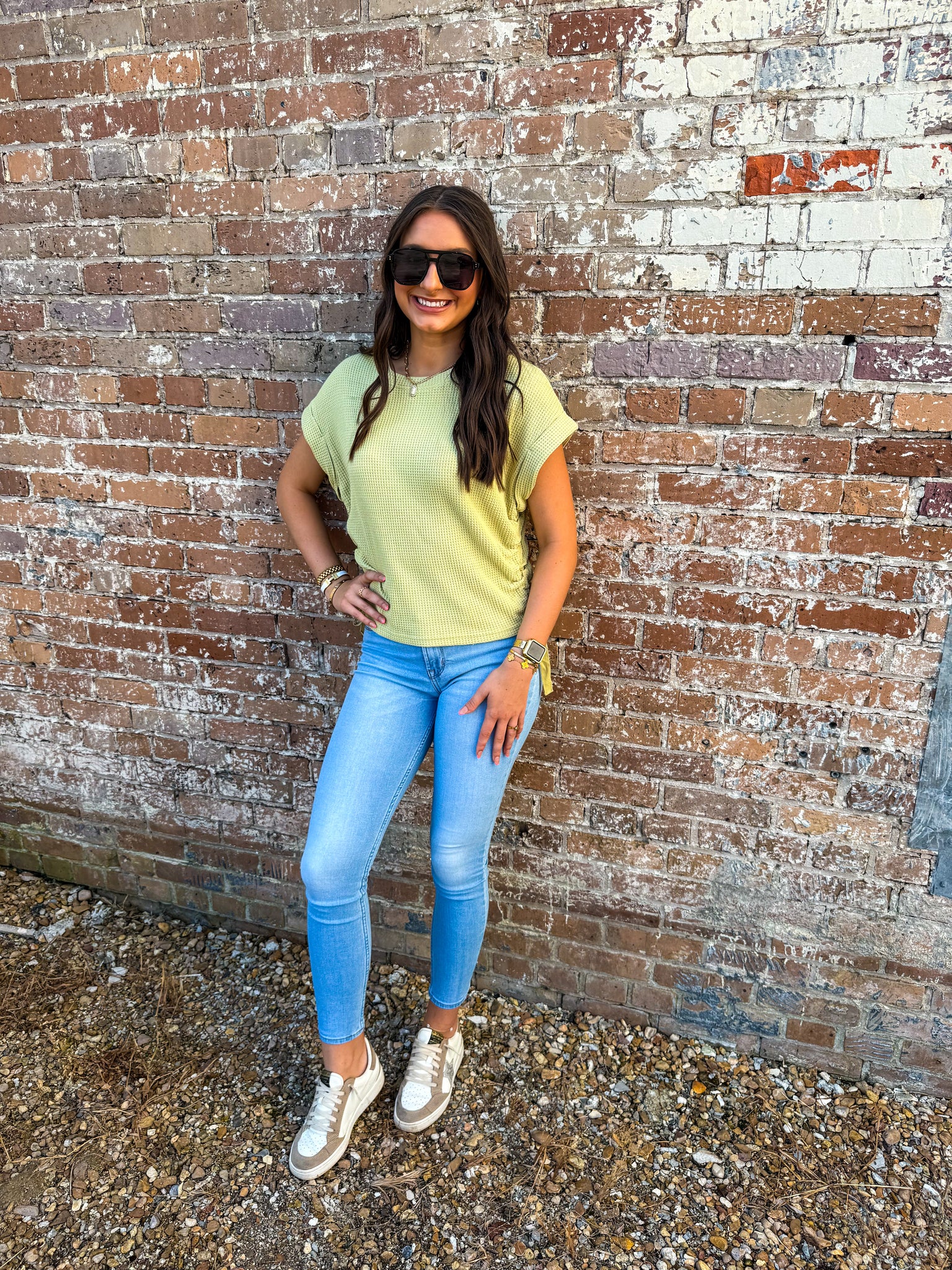 Sage waffle knit Top