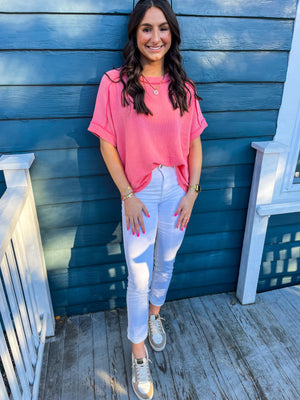 Coral Ribbed Top