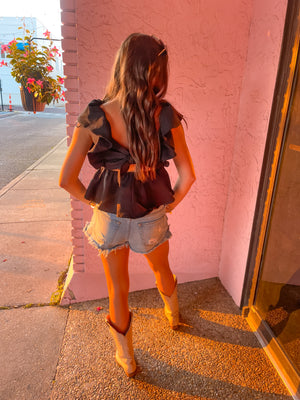Double Take Ruffle Top Large Left