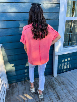Coral Ribbed Top